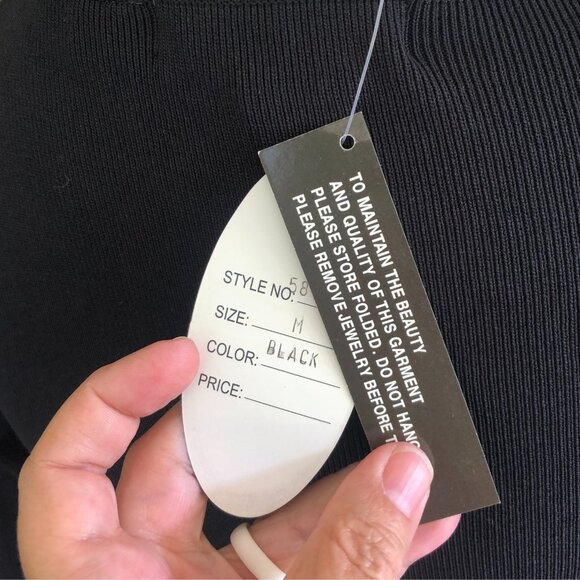 Attitude Knit Black Medium Top – Beaded Floral Sequin Detail, 3/4 Sleeve - Picture 10 of 10